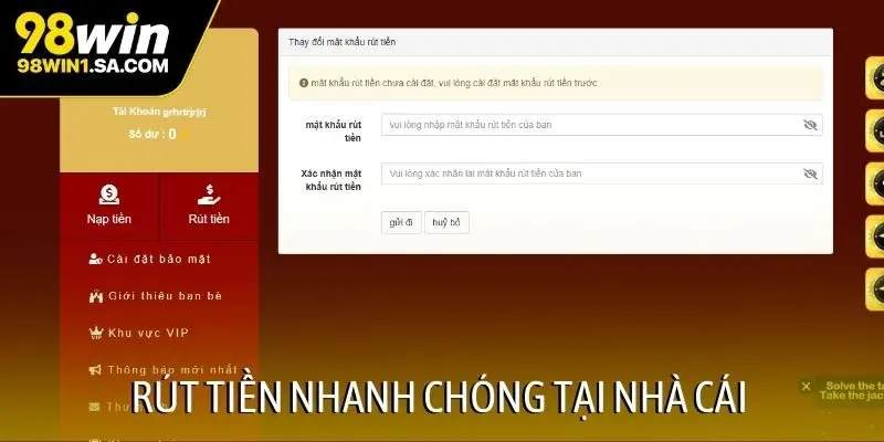 Rút tiền nhanh chóng tại nhà cái